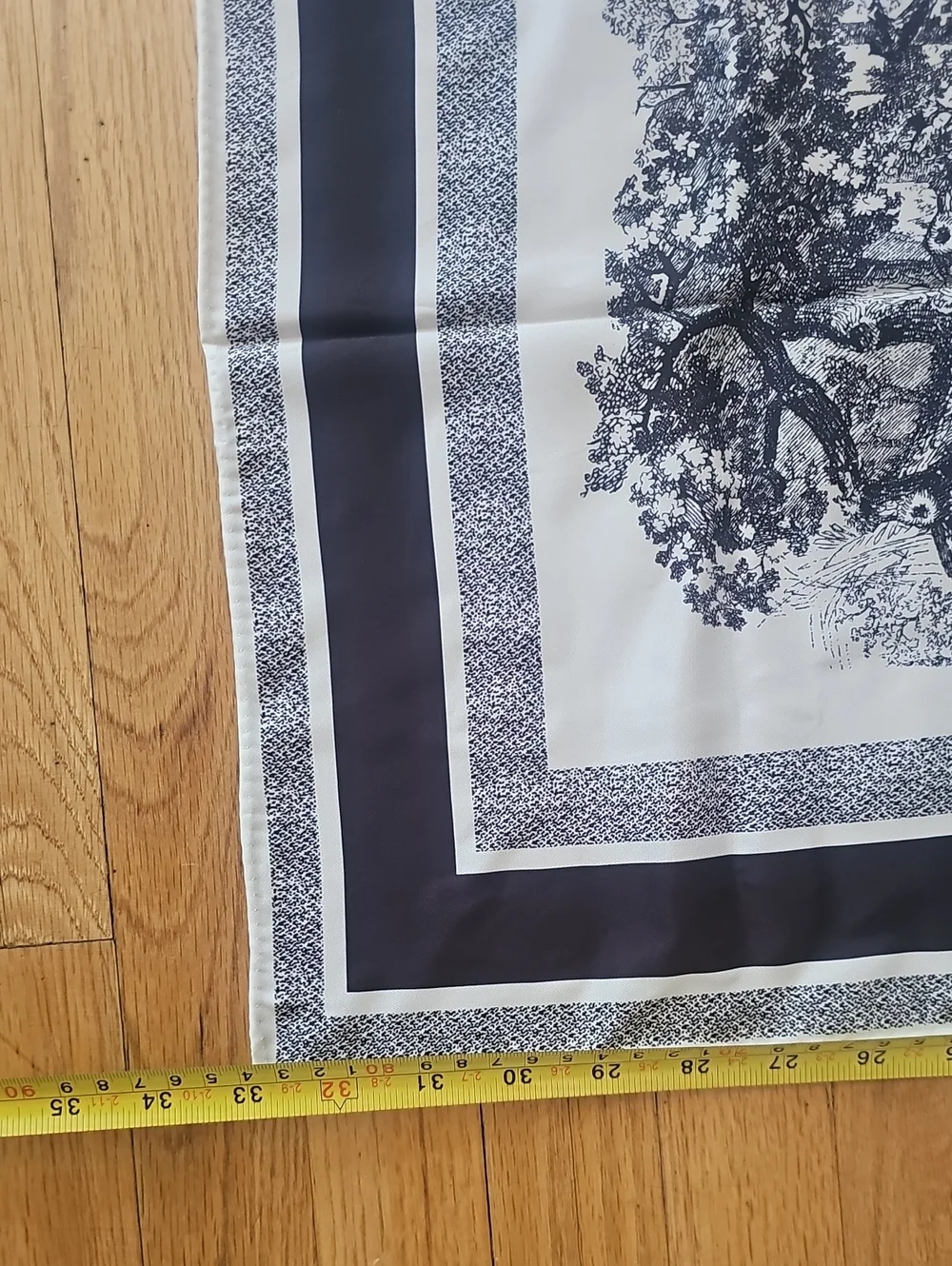 Large Toile Print Silk Scarf 32inx32in square - Navy and White